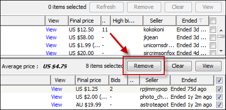 Remove button in Price History Search